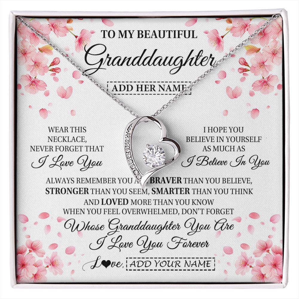 Forever Love Necklace 14K White Gold Finish | 1 | Personalized To My Beautiful Granddaughter From Granparents Necklace Never Forget Birthday Gifts For Granddaughter Gift Christmas Gift Box Message Card | siriusteestore.myshopify