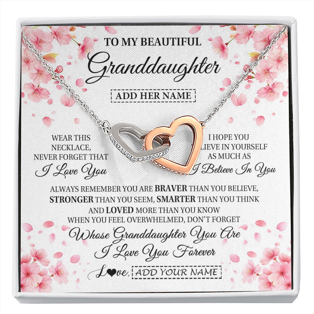 Interlocking Hearts Necklace Stainless Steel & Rose Gold Finish | 1 | Personalized To My Beautiful Granddaughter From Granparents Necklace Never Forget Birthday Gifts For Granddaughter Gift Christmas Gift Box Message Card | siriusteestore.myshopify