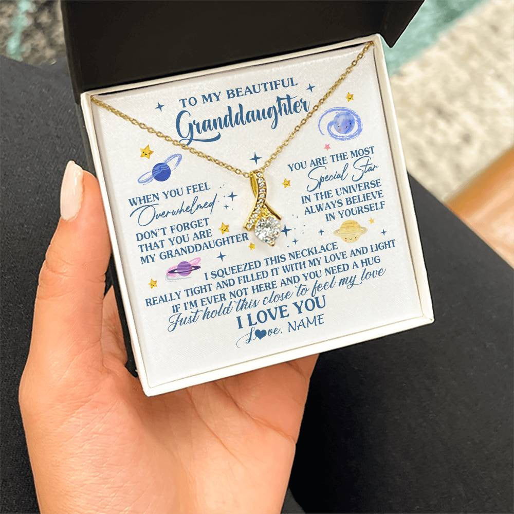 Alluring Beauty Necklace 18K Yellow Gold Finish | 2 | Personalized To My Beautiful Granddaughter Gifs From Grandma Necklace Inspirational Granddaughter Birthday Jewelry Christmas Customized Gift Box Message Card | siriusteestore