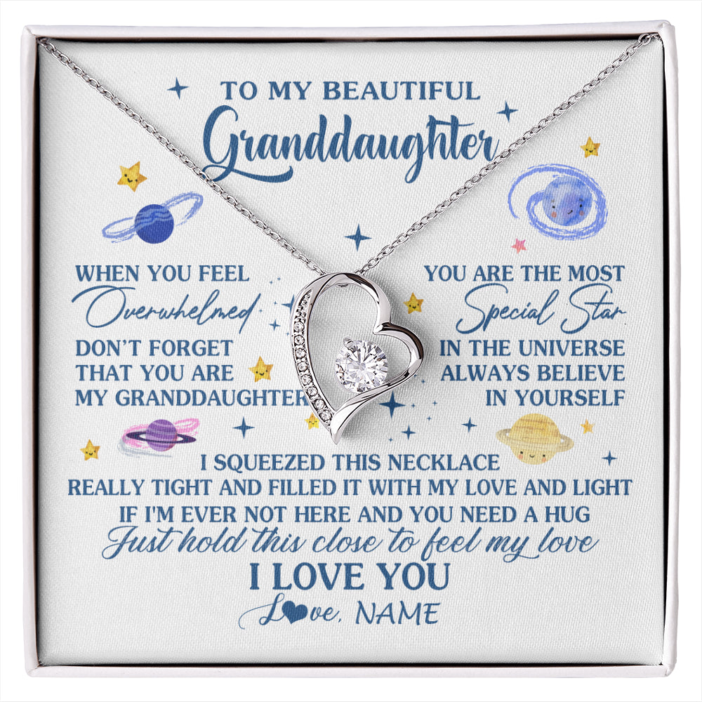 Forever Love Necklace 14K White Gold Finish | 1 | Personalized To My Beautiful Granddaughter Gifs From Grandma Necklace Inspirational Granddaughter Birthday Jewelry Christmas Customized Gift Box Message Card | siriusteestore