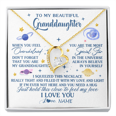 Forever Love Necklace 18K Yellow Gold Finish | 1 | Personalized To My Beautiful Granddaughter Gifs From Grandma Necklace Inspirational Granddaughter Birthday Jewelry Christmas Customized Gift Box Message Card | siriusteestore