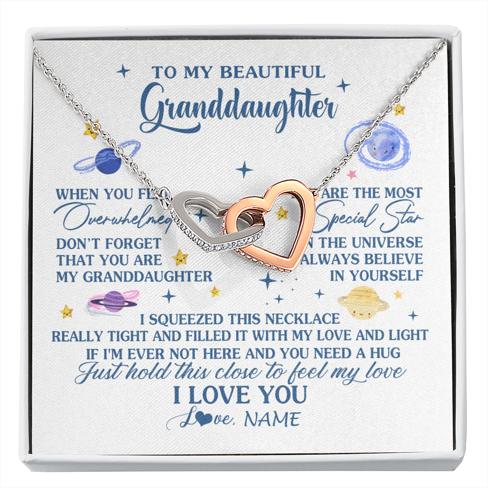 Interlocking Hearts Necklace Stainless Steel & Rose Gold Finish | 1 | Personalized To My Beautiful Granddaughter Gifs From Grandma Necklace Inspirational Granddaughter Birthday Jewelry Christmas Customized Gift Box Message Card | siriusteestore