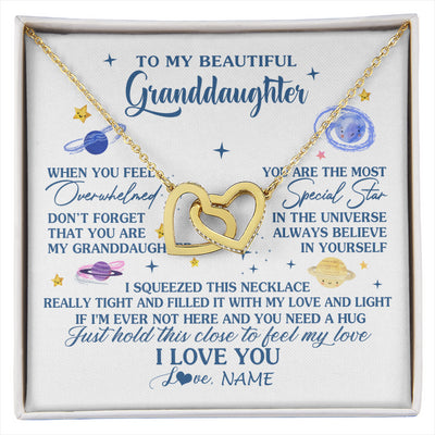 Interlocking Hearts Necklace 18K Yellow Gold Finish | 1 | Personalized To My Beautiful Granddaughter Gifs From Grandma Necklace Inspirational Granddaughter Birthday Jewelry Christmas Customized Gift Box Message Card | siriusteestore