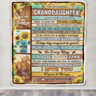Personalized To My Beautiful Granddaughter Gifts Blanket From Grandma Wood Sunflower Gifts For Granddaughter Birthday Christmas Customized Fleece Blanket | siriusteestore