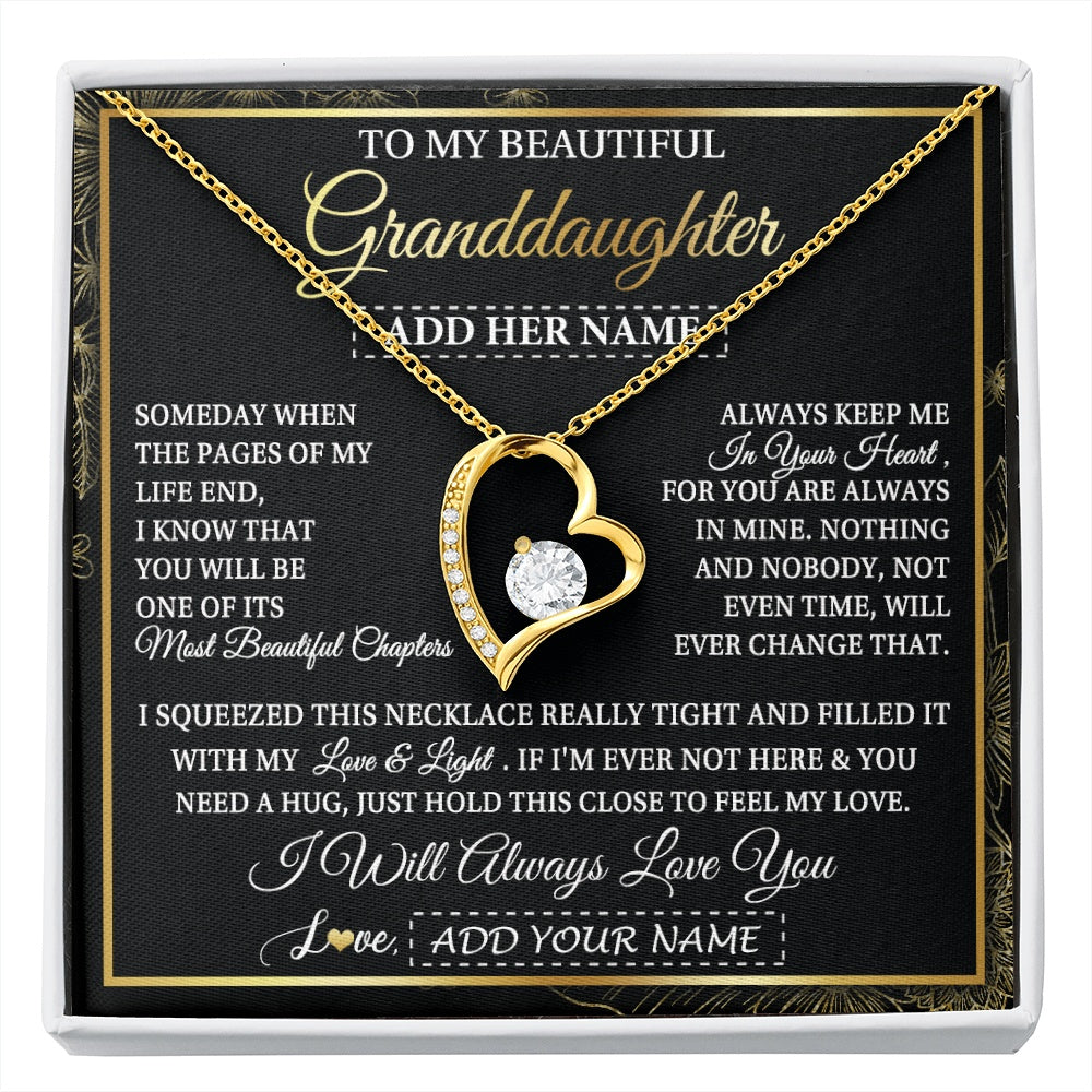 Forever Love Necklace 18K Yellow Gold Finish | 1 | Personalized To My Beautiful Granddaughter Gifts Necklace From Grandma Feel My Love For Adult Granddaughter Graduation Christmas Custom Gift Box Message Card | https://siriusteestore.