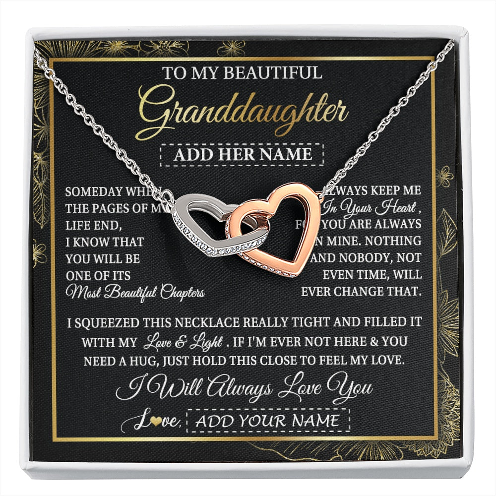 Interlocking Hearts Necklace Stainless Steel & Rose Gold Finish | 1 | Personalized To My Beautiful Granddaughter Gifts Necklace From Grandma Feel My Love For Adult Granddaughter Graduation Christmas Custom Gift Box Message Card | https://siriusteestore.