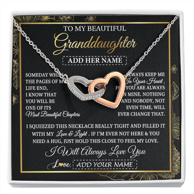 Interlocking Hearts Necklace Stainless Steel & Rose Gold Finish | 1 | Personalized To My Beautiful Granddaughter Gifts Necklace From Grandma Feel My Love For Adult Granddaughter Graduation Christmas Custom Gift Box Message Card | https://siriusteestore.