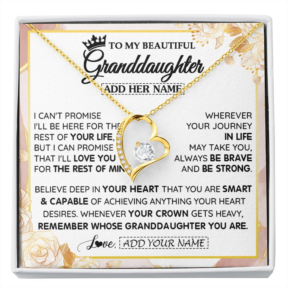 Forever Love Necklace 18K Yellow Gold Finish | 1 | Personalized To My Beautiful Granddaughter Gifts Necklace From Grandma Grandpa Crown Jewelry Present On Birthday Granddaughter Christmas Gift Box Message Card | https://siriusteestore.
