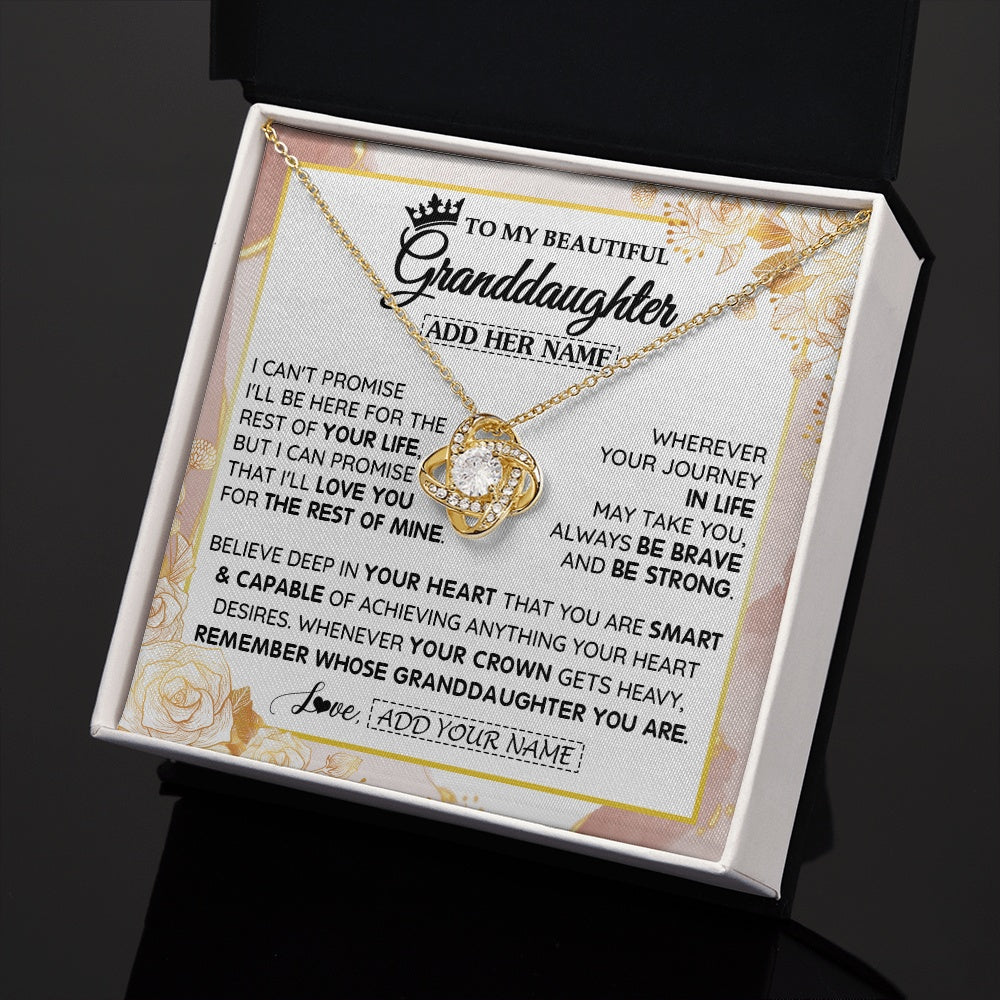 Love Knot Necklace 18K Yellow Gold Finish | 2 | Personalized To My Beautiful Granddaughter Gifts Necklace From Grandma Grandpa Crown Jewelry Present On Birthday Granddaughter Christmas Gift Box Message Card | https://siriusteestore.