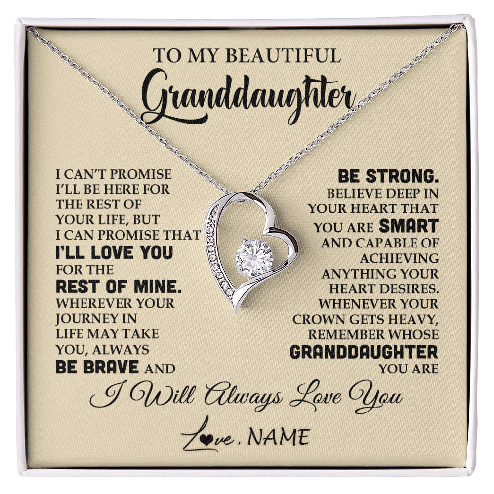 Forever Love Necklace 14K White Gold Finish | 1 | Personalized To My Beautiful Granddaughter Gifts Necklace From Grandma Grandpa Inspirational Birthday Gift For Granddaughter Graduation Christmas Message Card | siriusteestore