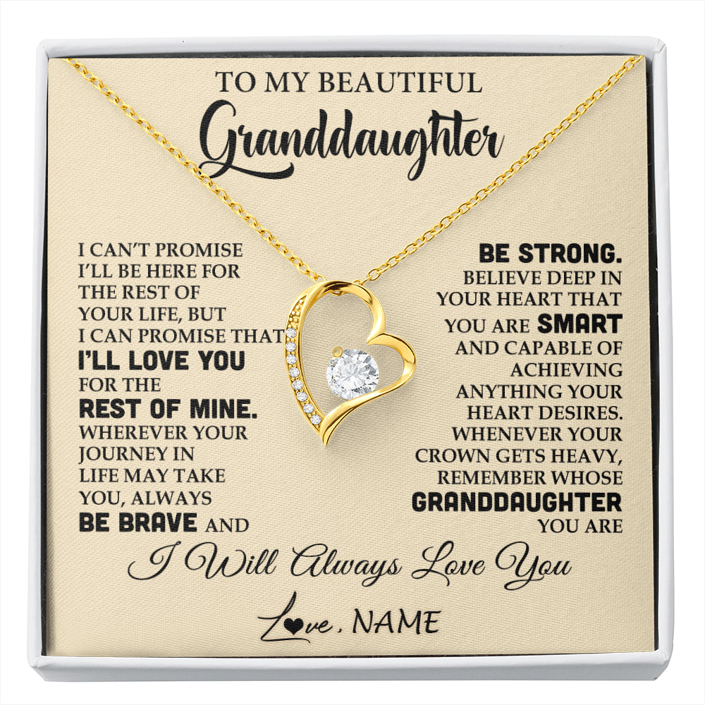 Forever Love Necklace 18K Yellow Gold Finish | 1 | Personalized To My Beautiful Granddaughter Gifts Necklace From Grandma Grandpa Inspirational Birthday Gift For Granddaughter Graduation Christmas Message Card | siriusteestore