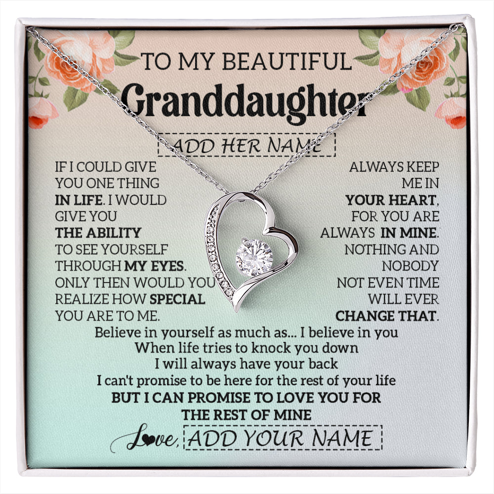 Forever Love Necklace 14K White Gold Finish | 1 | Personalized To My Beautiful Granddaughter Gifts Necklace From Grandma Love Jewelry For Granddaughter Birthday Christmas Customized Gift Box Message Card | siriusteestore