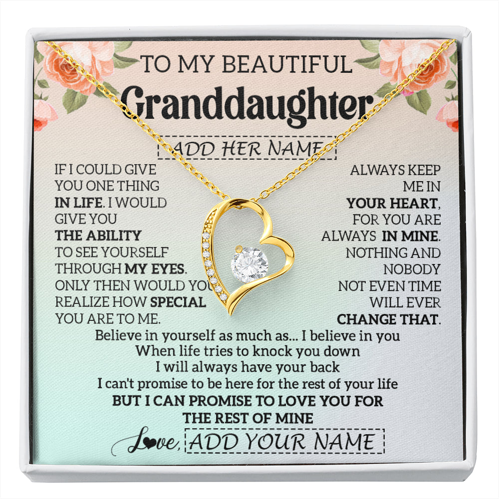 Forever Love Necklace 18K Yellow Gold Finish | 1 | Personalized To My Beautiful Granddaughter Gifts Necklace From Grandma Love Jewelry For Granddaughter Birthday Christmas Customized Gift Box Message Card | siriusteestore