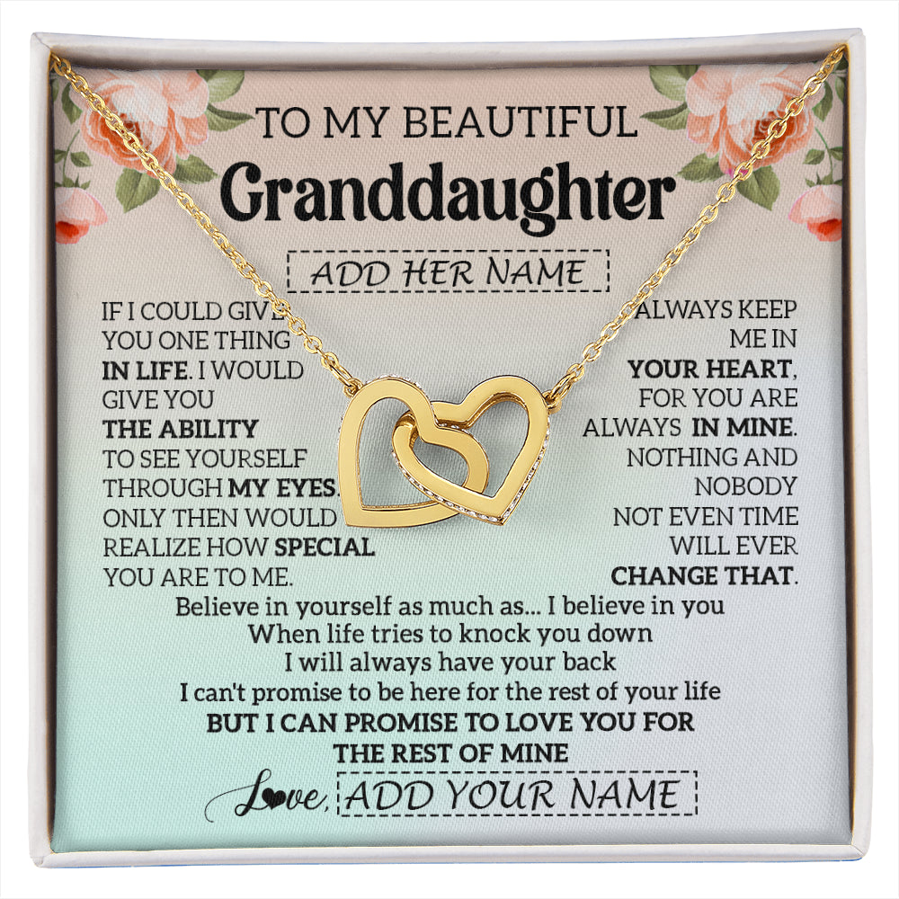 Interlocking Hearts Necklace 18K Yellow Gold Finish | 1 | Personalized To My Beautiful Granddaughter Gifts Necklace From Grandma Love Jewelry For Granddaughter Birthday Christmas Customized Gift Box Message Card | siriusteestore