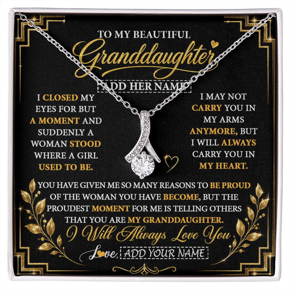 Alluring Beauty Necklace 14K White Gold Finish | 1 | Personalized To My Beautiful Granddaughter Gifts Pendant Necklace I Close My Eyes Granddaughter Birthday Gifts Christmas Graduation Gift Box Message Card | https://siriusteestore.