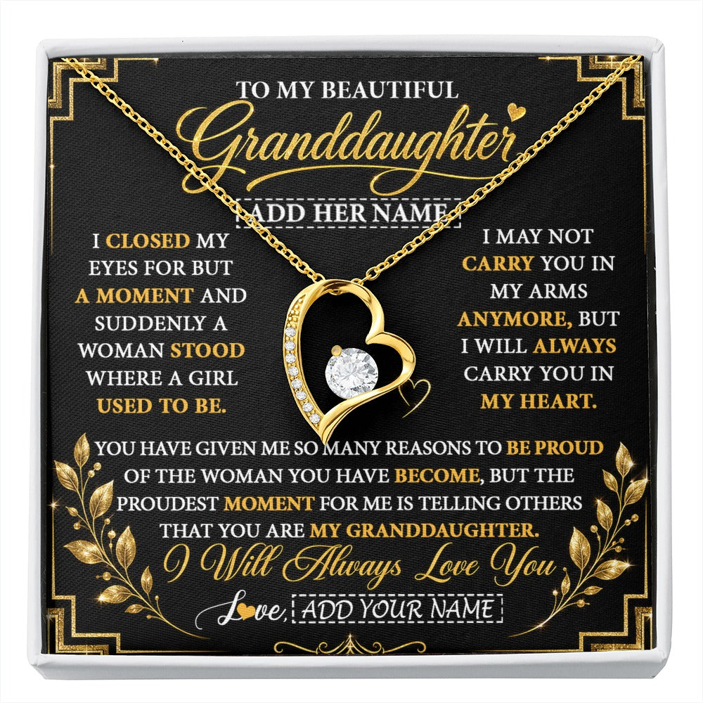 Forever Love Necklace 18K Yellow Gold Finish | 1 | Personalized To My Beautiful Granddaughter Gifts Pendant Necklace I Close My Eyes Granddaughter Birthday Gifts Christmas Graduation Gift Box Message Card | https://siriusteestore.