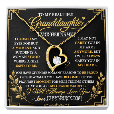 Forever Love Necklace 18K Yellow Gold Finish | 1 | Personalized To My Beautiful Granddaughter Gifts Pendant Necklace I Close My Eyes Granddaughter Birthday Gifts Christmas Graduation Gift Box Message Card | https://siriusteestore.