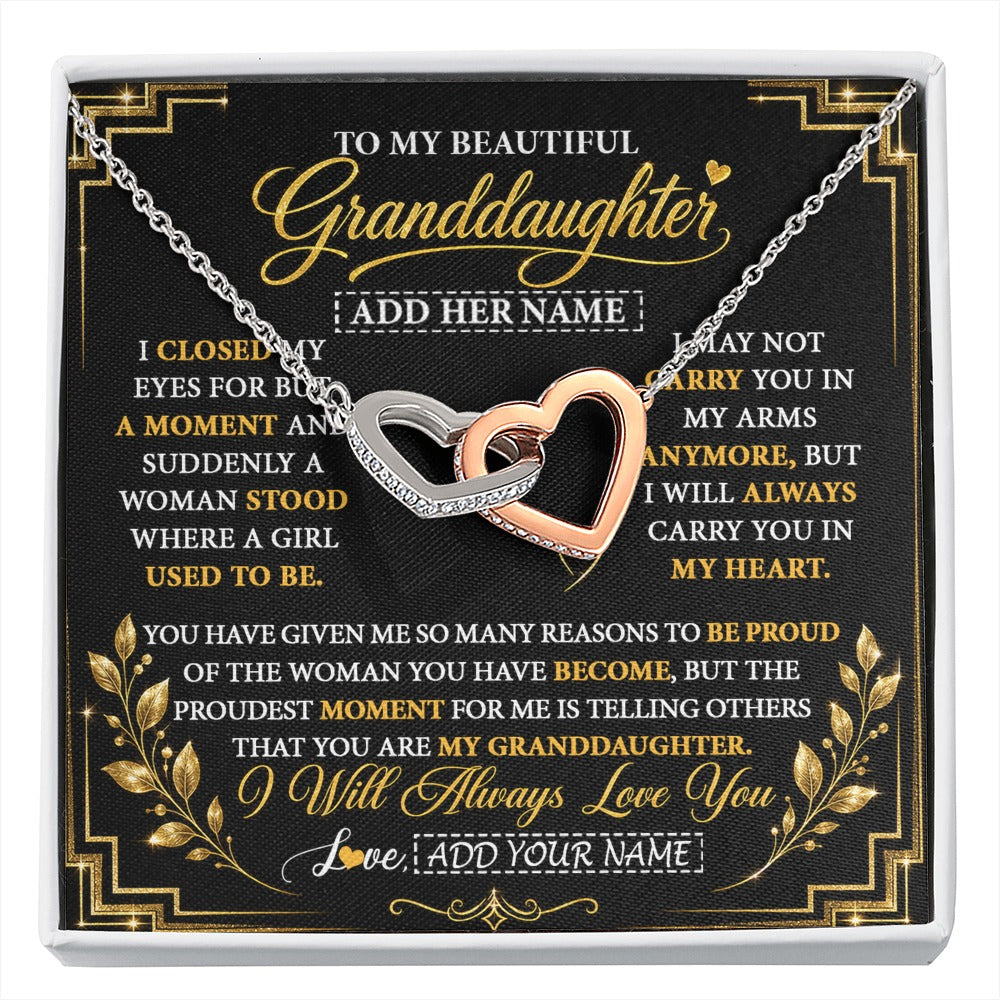 Interlocking Hearts Necklace Stainless Steel & Rose Gold Finish | 1 | Personalized To My Beautiful Granddaughter Gifts Pendant Necklace I Close My Eyes Granddaughter Birthday Gifts Christmas Graduation Gift Box Message Card | https://siriusteestore.