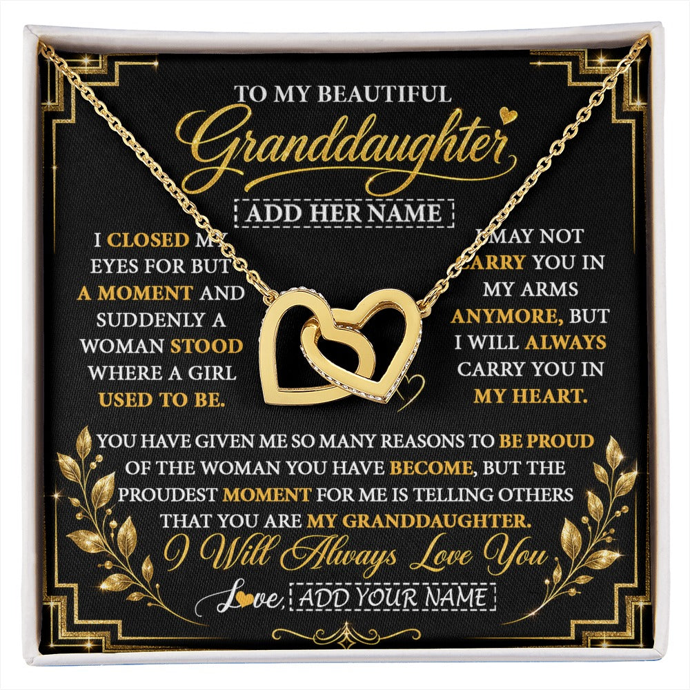 Interlocking Hearts Necklace 18K Yellow Gold Finish | 1 | Personalized To My Beautiful Granddaughter Gifts Pendant Necklace I Close My Eyes Granddaughter Birthday Gifts Christmas Graduation Gift Box Message Card | https://siriusteestore.