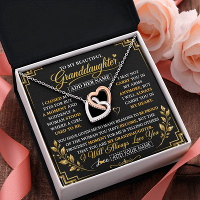 Interlocking Hearts Necklace Stainless Steel & Rose Gold Finish | 2 | Personalized To My Beautiful Granddaughter Gifts Pendant Necklace I Close My Eyes Granddaughter Birthday Gifts Christmas Graduation Gift Box Message Card | https://siriusteestore.