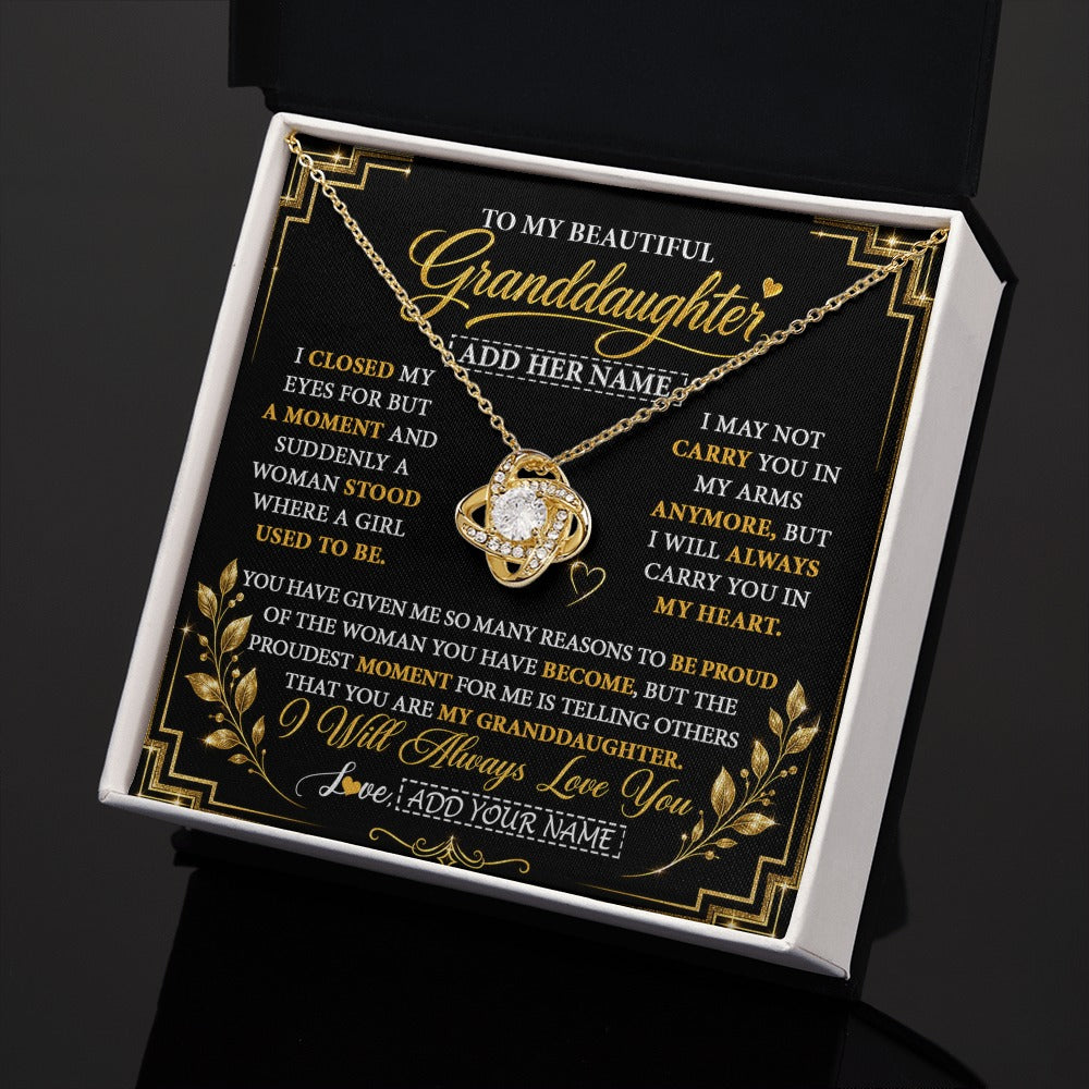 Love Knot Necklace 18K Yellow Gold Finish | 2 | Personalized To My Beautiful Granddaughter Gifts Pendant Necklace I Close My Eyes Granddaughter Birthday Gifts Christmas Graduation Gift Box Message Card | https://siriusteestore.