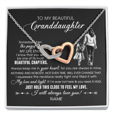 Interlocking Hearts Necklace Stainless Steel & Rose Gold Finish | 1 | Personalized To My Beautiful Granddaughter Necklace From Grandma Always Love You Granddaughter Birthday Graduation Christmas Customized Gift Box Message Card | siriusteestore