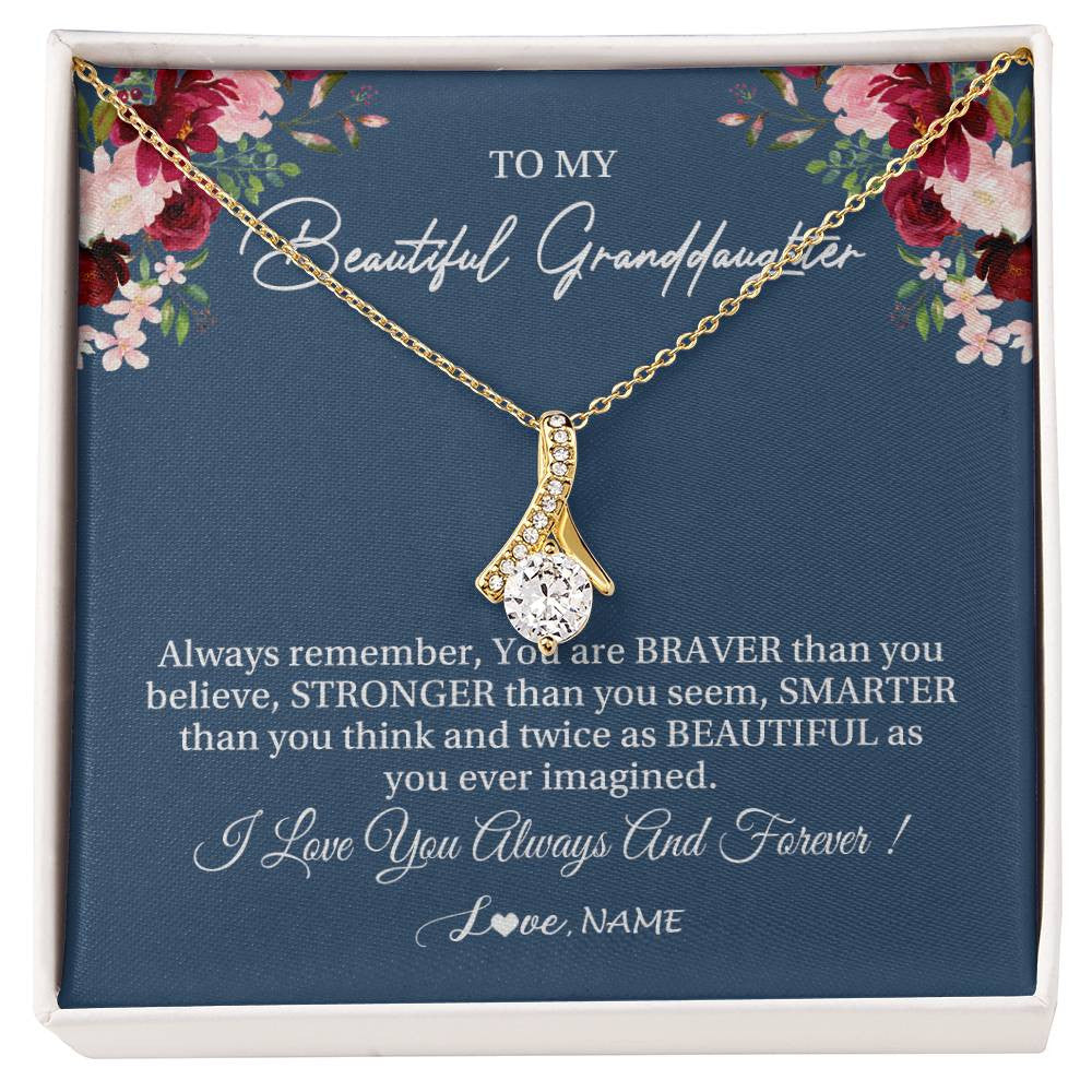 Alluring Beauty Necklace 18K Yellow Gold Finish | Personalized To My Beautiful Granddaughter Necklace From Grandma Braver Stronger Smarter Granddaughter Jewelry Birthday Christmas Customized Message Card | siriusteestore