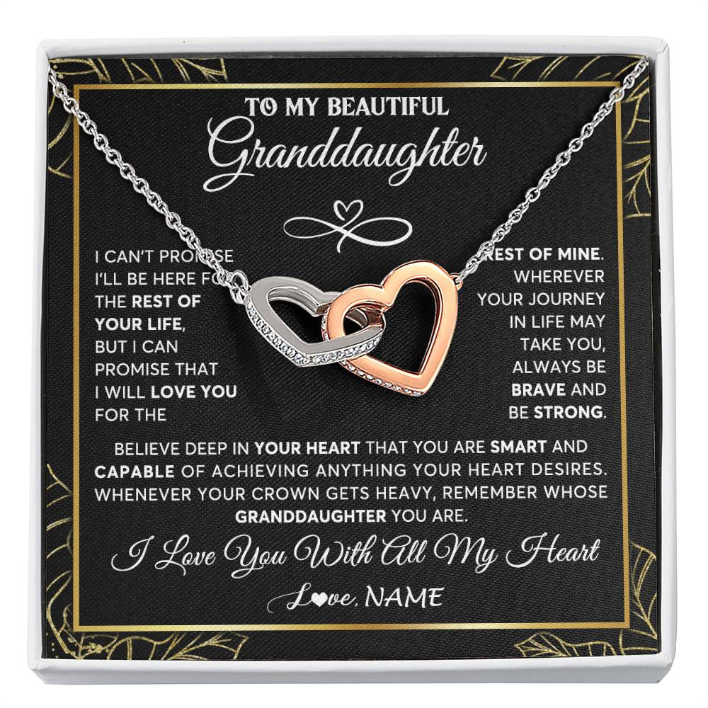 Interlocking Hearts Necklace Stainless Steel & Rose Gold Finish | 1 | Personalized To My Beautiful Granddaughter Necklace From Grandma Crown Jewelry Gifts For Granddaughter Birthday Graduation Christmas Gift Box Message Card | siriusteestore