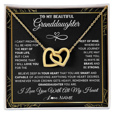 Interlocking Hearts Necklace 18K Yellow Gold Finish | 1 | Personalized To My Beautiful Granddaughter Necklace From Grandma Crown Jewelry Gifts For Granddaughter Birthday Graduation Christmas Gift Box Message Card | siriusteestore