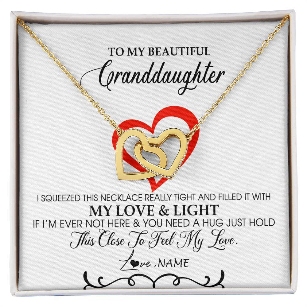 Interlocking Hearts Necklace 18K Yellow Gold Finish | Personalized To My Beautiful Granddaughter Necklace From Grandma Filled With My Love and Light Granddaughter Jewelry Birthday Christmas Customized Message Card | siriusteestore
