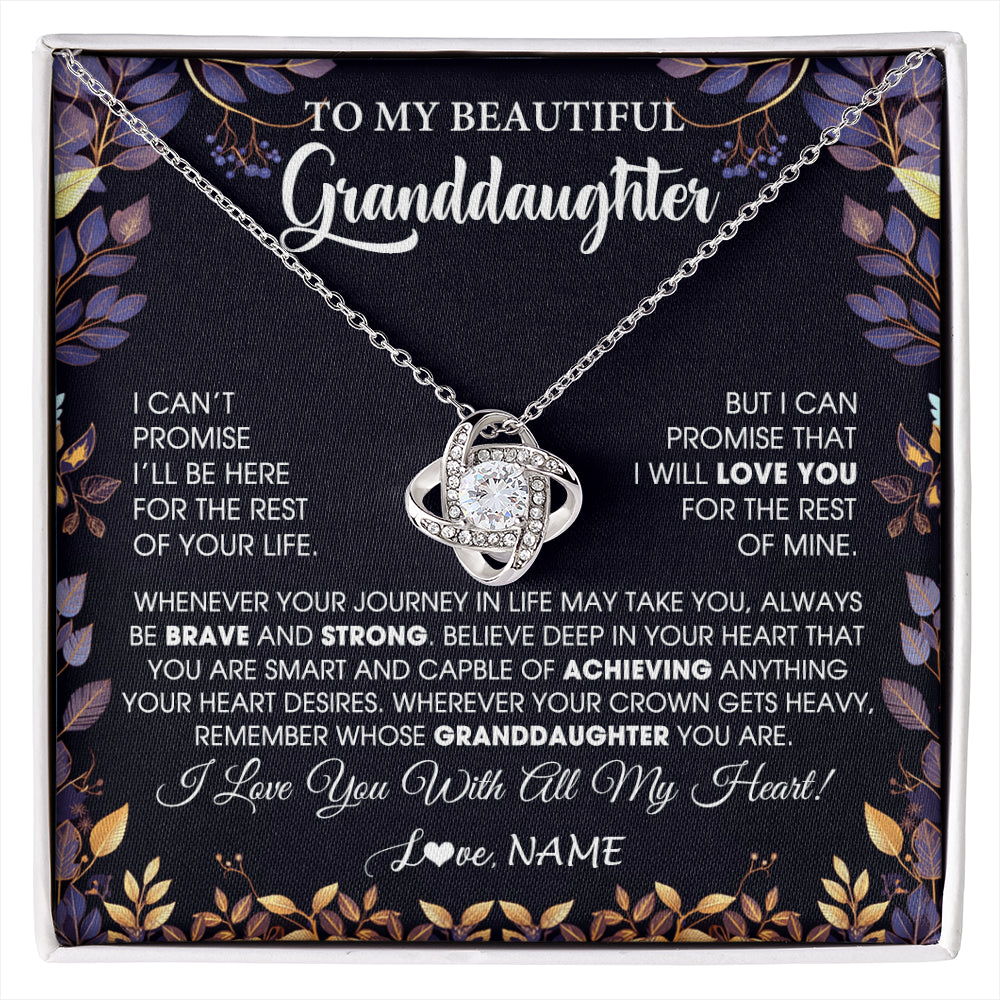 Love Knot Necklace 14K White Gold Finish | 1 | Personalized To My Beautiful Granddaughter Necklace From Grandma Grandpa Grandparents Promise Necklace Birthday Gift For Granddaughter Christmas Message Card | siriusteestore