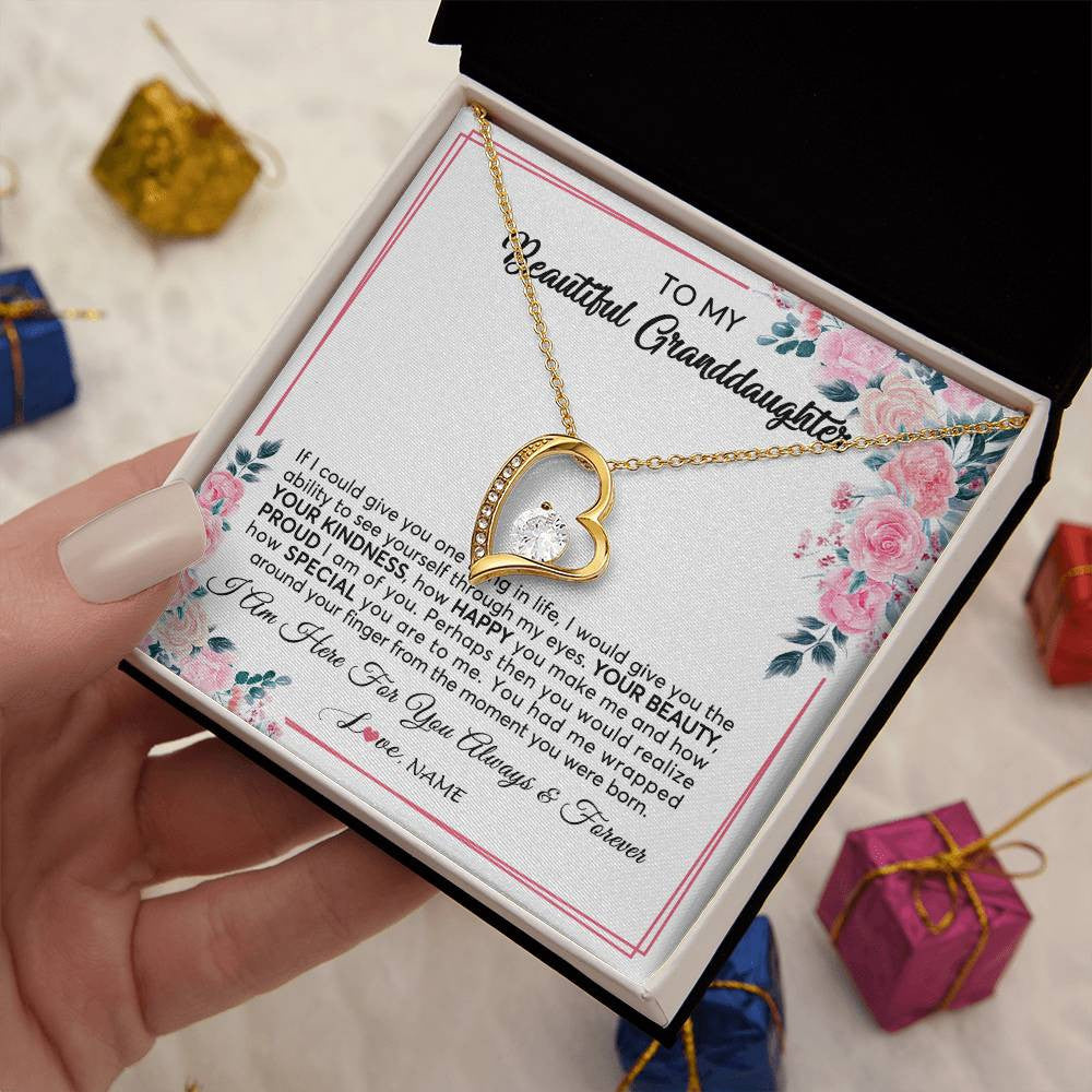 Forever Love Necklace 18K Yellow Gold Finish | 2 | Personalized To My Beautiful Granddaughter Necklace From Grandma I Am Here For You Floral Granddaughter Birthday Christmas Customized Gift Box Message Card | siriusteestore