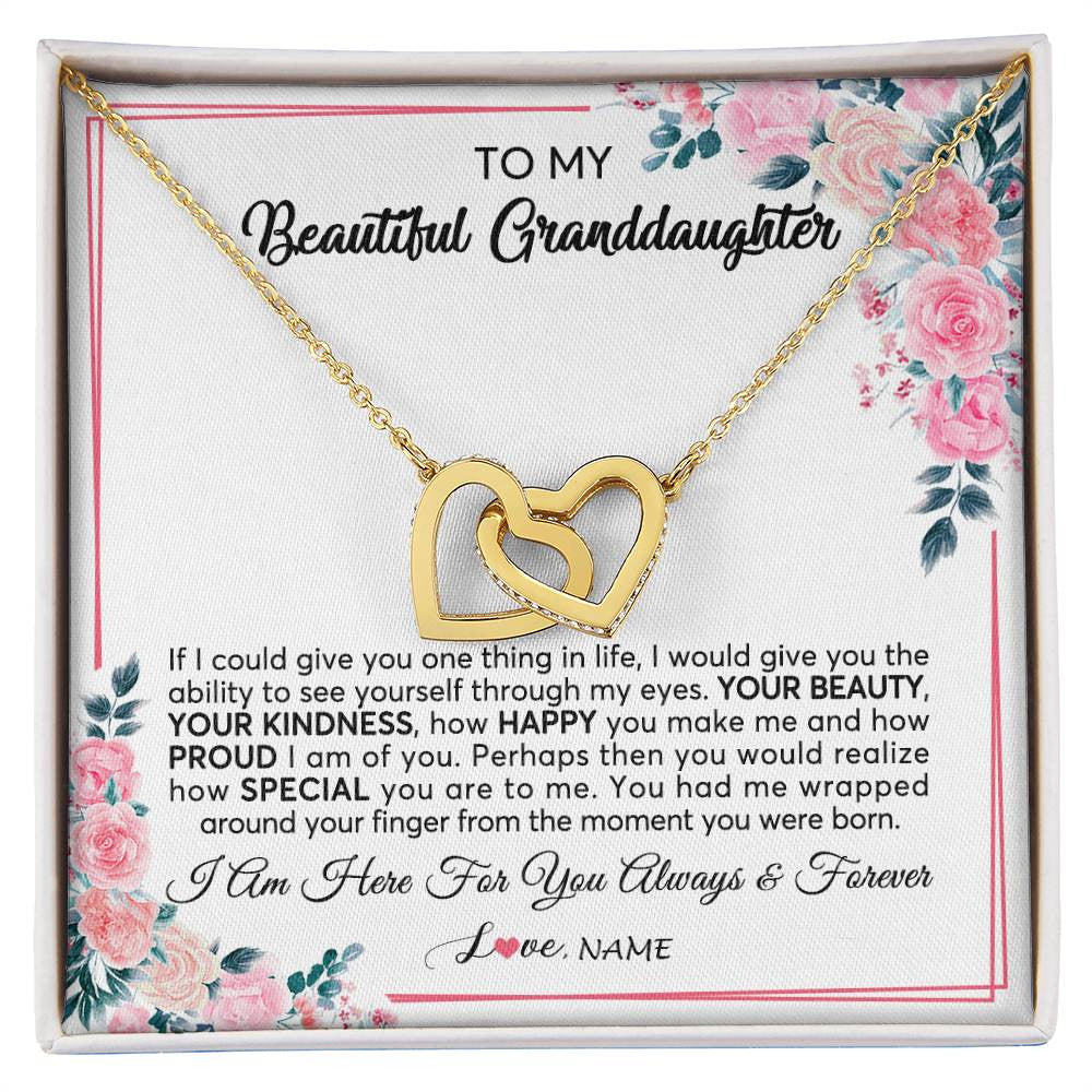 Interlocking Hearts Necklace 18K Yellow Gold Finish | 1 | Personalized To My Beautiful Granddaughter Necklace From Grandma I Am Here For You Floral Granddaughter Birthday Christmas Customized Gift Box Message Card | siriusteestore