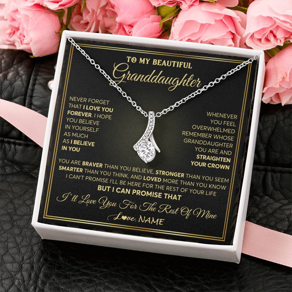 Alluring Beauty Necklace 14K White Gold Finish | 2 | Personalized To My Beautiful Granddaughter Necklace From Grandma I Love You Jewelry Gifts For Granddaughter Birthday Graduation Christmas Gift Box Message Card | siriusteestore