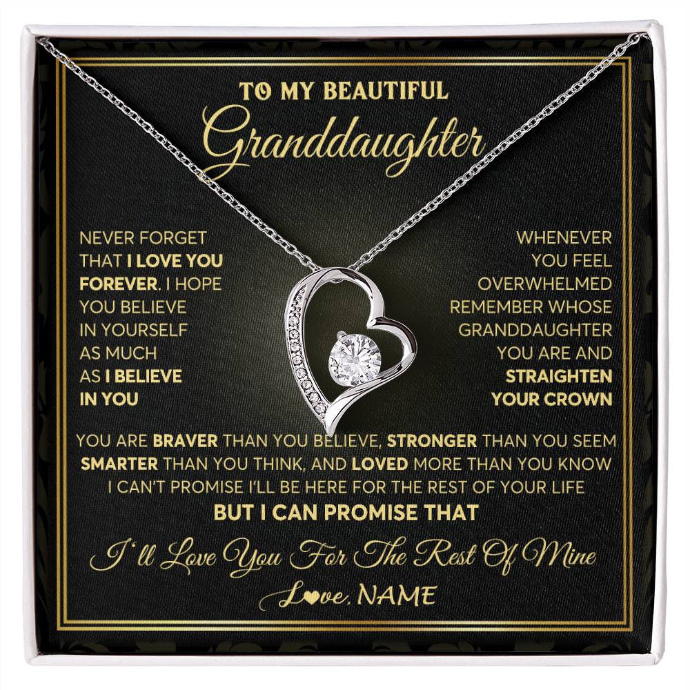 Forever Love Necklace 14K White Gold Finish | 1 | Personalized To My Beautiful Granddaughter Necklace From Grandma I Love You Jewelry Gifts For Granddaughter Birthday Graduation Christmas Gift Box Message Card | siriusteestore