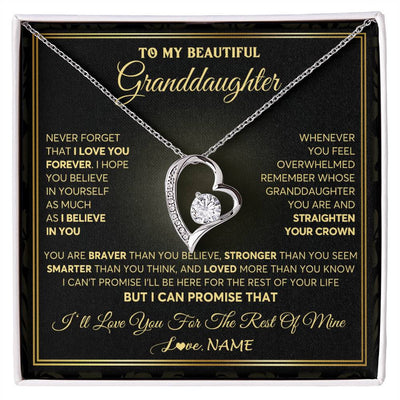 Forever Love Necklace 14K White Gold Finish | 1 | Personalized To My Beautiful Granddaughter Necklace From Grandma I Love You Jewelry Gifts For Granddaughter Birthday Graduation Christmas Gift Box Message Card | siriusteestore