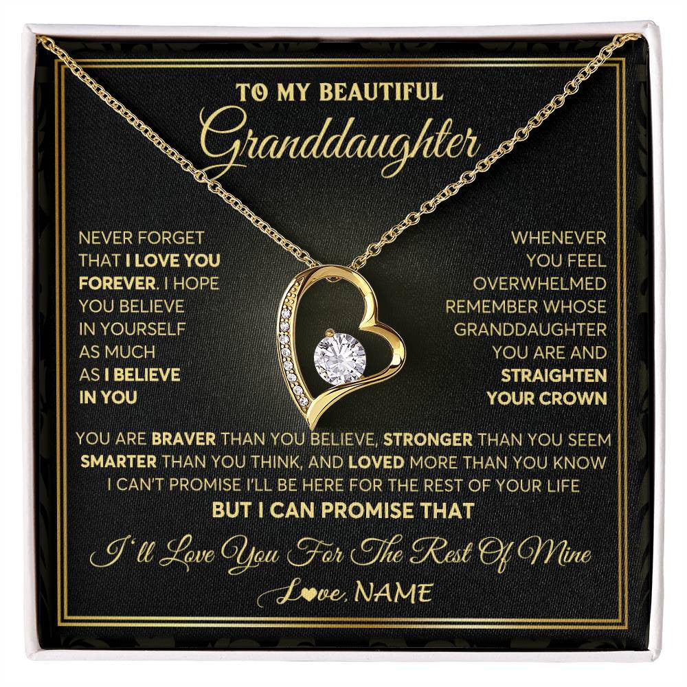 Forever Love Necklace 18K Yellow Gold Finish | 1 | Personalized To My Beautiful Granddaughter Necklace From Grandma I Love You Jewelry Gifts For Granddaughter Birthday Graduation Christmas Gift Box Message Card | siriusteestore