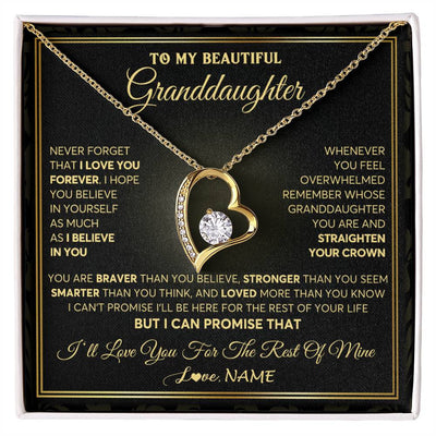 Forever Love Necklace 18K Yellow Gold Finish | 1 | Personalized To My Beautiful Granddaughter Necklace From Grandma I Love You Jewelry Gifts For Granddaughter Birthday Graduation Christmas Gift Box Message Card | siriusteestore