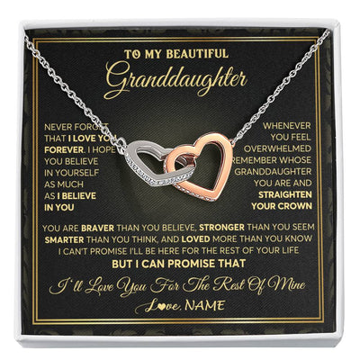 Interlocking Hearts Necklace Stainless Steel & Rose Gold Finish | 1 | Personalized To My Beautiful Granddaughter Necklace From Grandma I Love You Jewelry Gifts For Granddaughter Birthday Graduation Christmas Gift Box Message Card | siriusteestore