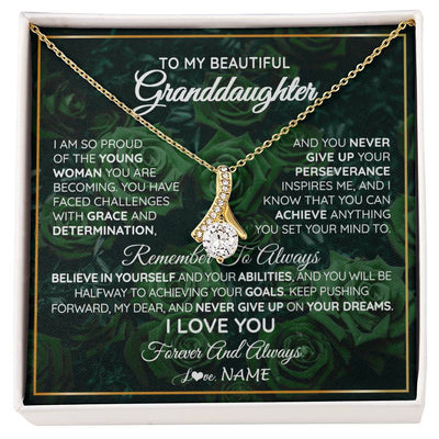 Alluring Beauty Necklace 18K Yellow Gold Finish | Personalized To My Beautiful Granddaughter Necklace From Grandma Never Give Up Birthday Graduation Motivational Quote Customized Gift Box Message Card | siriusteestore
