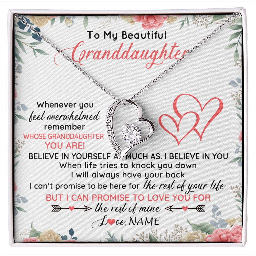 Forever Love Necklace 14K White Gold Finish | 1 | Personalized To My Beautiful Granddaughter Necklace From Grandma Papa Believe In You Granddaughter Birthday Christmas Jewelry Customized Gift Box Message Card | siriusteestore.myshopify