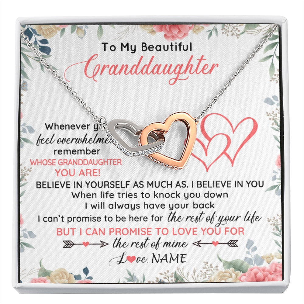 Interlocking Hearts Necklace Stainless Steel & Rose Gold Finish | 1 | Personalized To My Beautiful Granddaughter Necklace From Grandma Papa Believe In You Granddaughter Birthday Christmas Jewelry Customized Gift Box Message Card | siriusteestore.myshopify