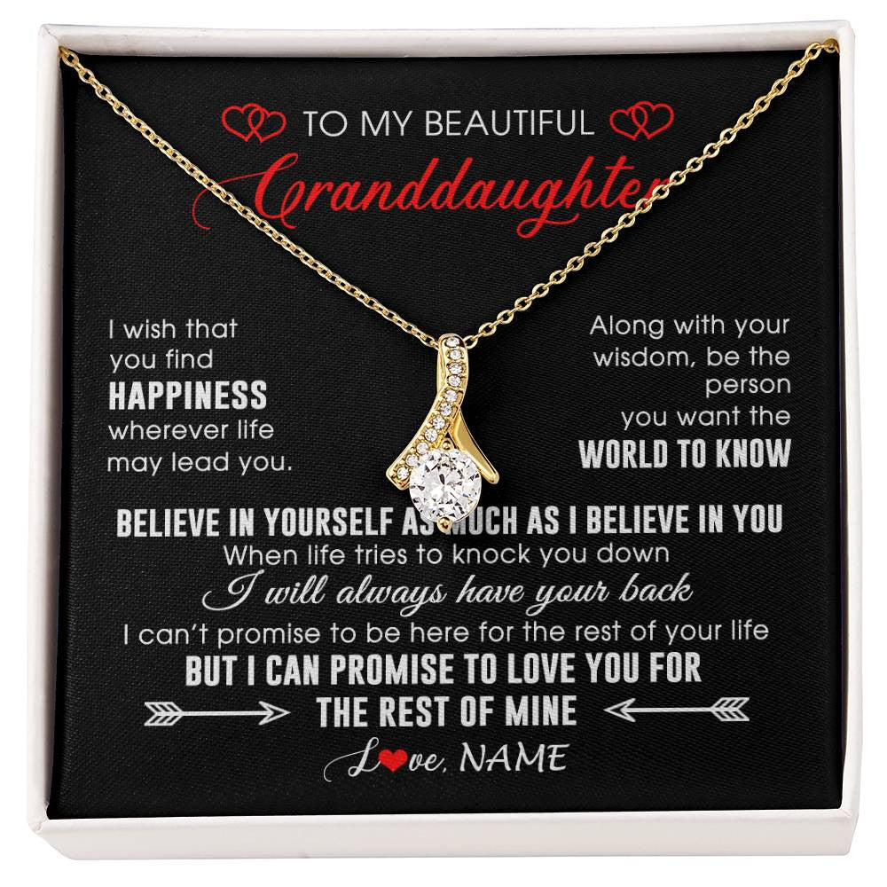 Alluring Beauty Necklace 18K Yellow Gold Finish | Personalized To My Beautiful Granddaughter Necklace From Grandma Papa Happiness Wherever Life Birthday Graduation Christmas Customized Gift Box Message Card | siriusteestore