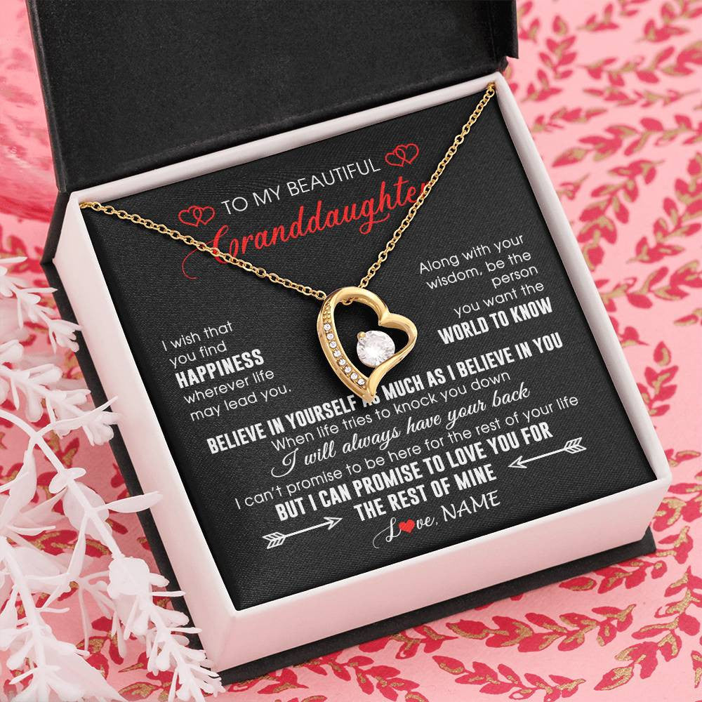 Forever Love Necklace 18K Yellow Gold Finish | Personalized To My Beautiful Granddaughter Necklace From Grandma Papa Happiness Wherever Life Birthday Graduation Christmas Customized Gift Box Message Card | siriusteestore