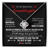 Love Knot Necklace 14K White Gold Finish | Personalized To My Beautiful Granddaughter Necklace From Grandma Papa Happiness Wherever Life Birthday Graduation Christmas Customized Gift Box Message Card | siriusteestore