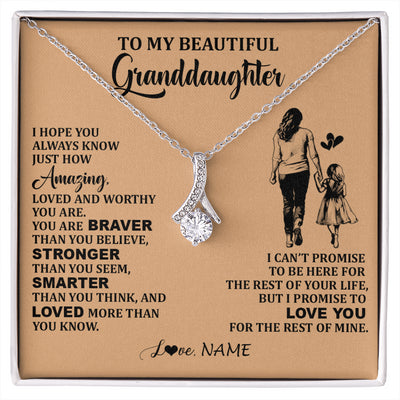 Alluring Beauty Necklace 14K White Gold Finish | 1 | Personalized To My Beautiful Granddaughter Necklace From Grandma Promise To Love You Granddaughter Birthday Jewelry Christmas Customized Gift Box Message Card | siriusteestore