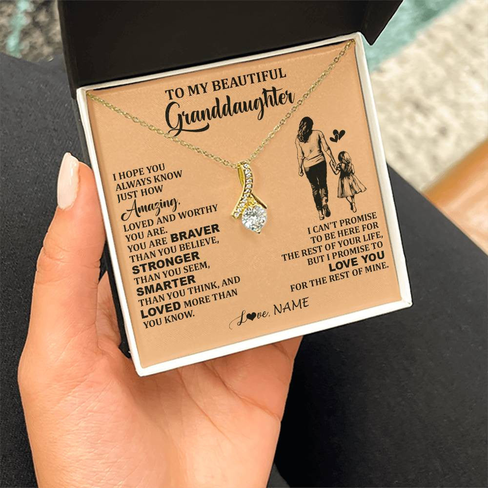 Alluring Beauty Necklace 18K Yellow Gold Finish | 2 | Personalized To My Beautiful Granddaughter Necklace From Grandma Promise To Love You Granddaughter Birthday Jewelry Christmas Customized Gift Box Message Card | siriusteestore