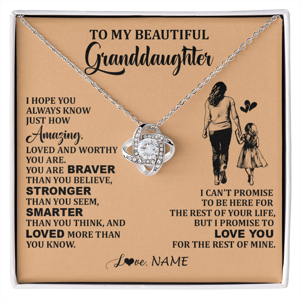 Love Knot Necklace 14K White Gold Finish | 1 | Personalized To My Beautiful Granddaughter Necklace From Grandma Promise To Love You Granddaughter Birthday Jewelry Christmas Customized Gift Box Message Card | siriusteestore
