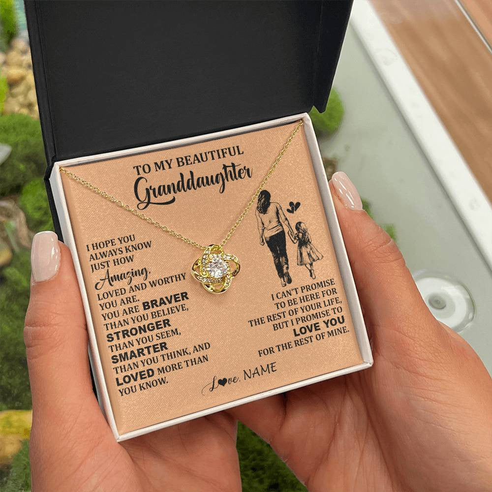 Love Knot Necklace 18K Yellow Gold Finish | 2 | Personalized To My Beautiful Granddaughter Necklace From Grandma Promise To Love You Granddaughter Birthday Jewelry Christmas Customized Gift Box Message Card | siriusteestore