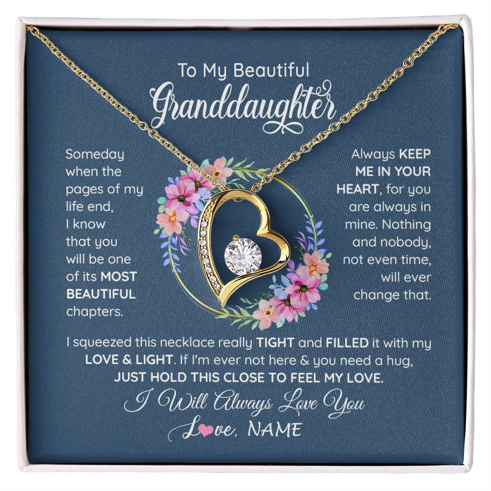 Forever Love Necklace 18K Yellow Gold Finish | 1 | Personalized To My Beautiful Granddaughter Necklace From Grandma Someday When The Pages Granddaughter Birthday Christmas Customized Gift Box Message Card | siriusteestore